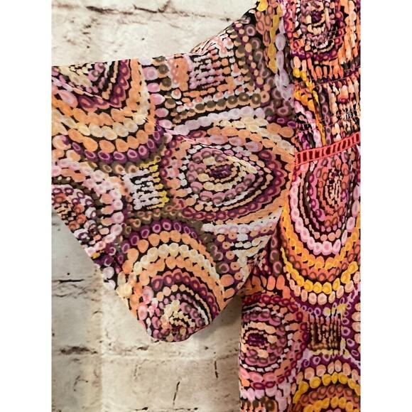 Cato Shirt Womens Medium Pink Swirl Print Mesh Lined Boho Flowy Short Sleeve - Picture 12 of 12